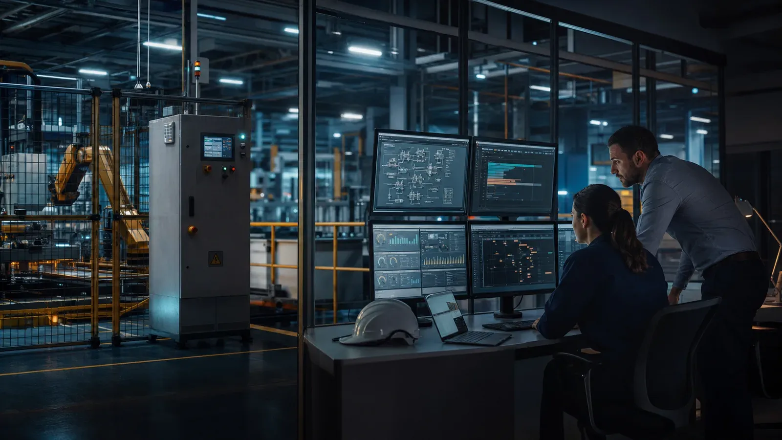 Üretim sahası verilerini MES ekranında değerlendiren fabrika ekibi
